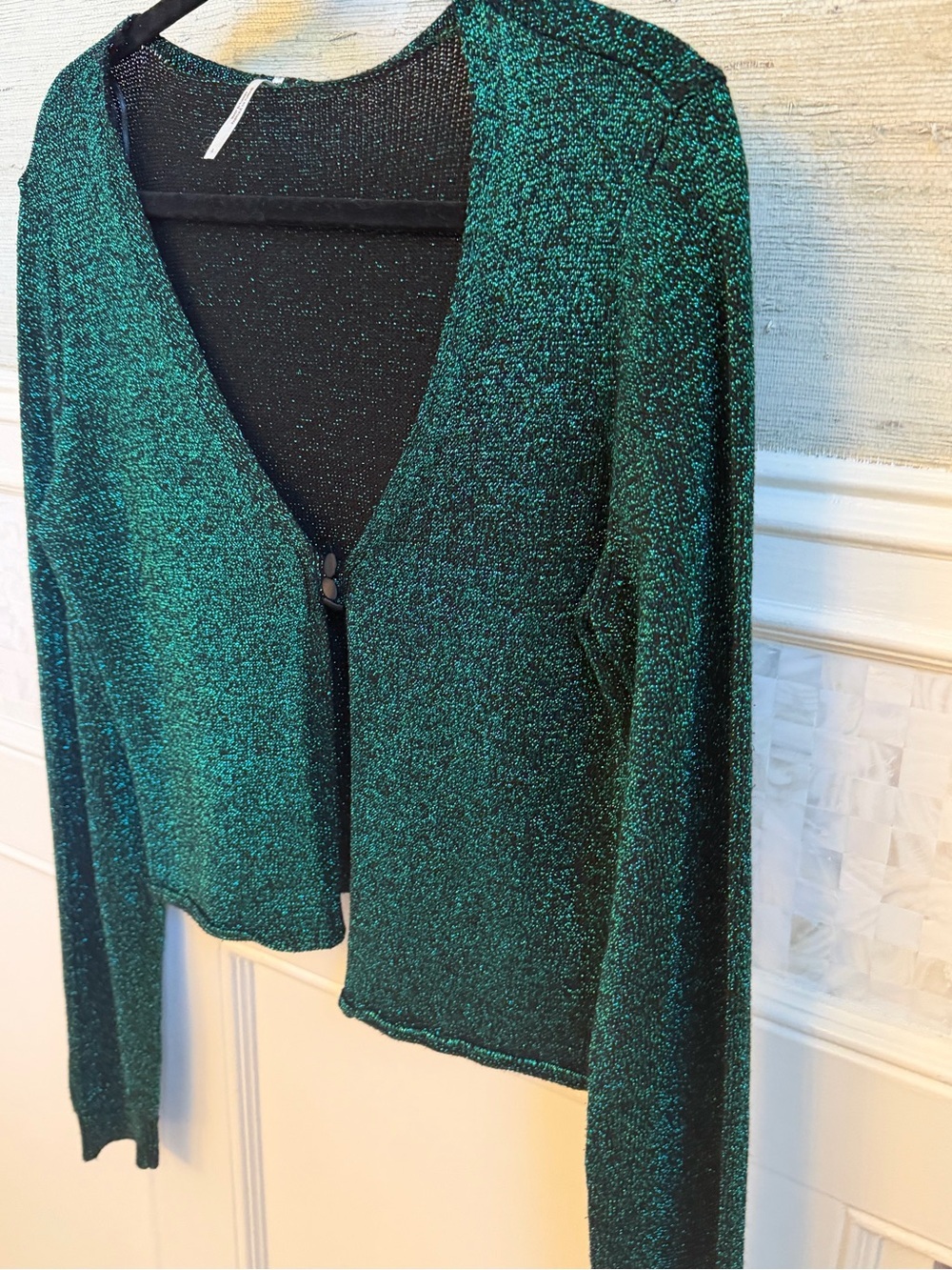 Large free people emmaline metallic cardigan sweater sparkly green - Picture 7 of 15